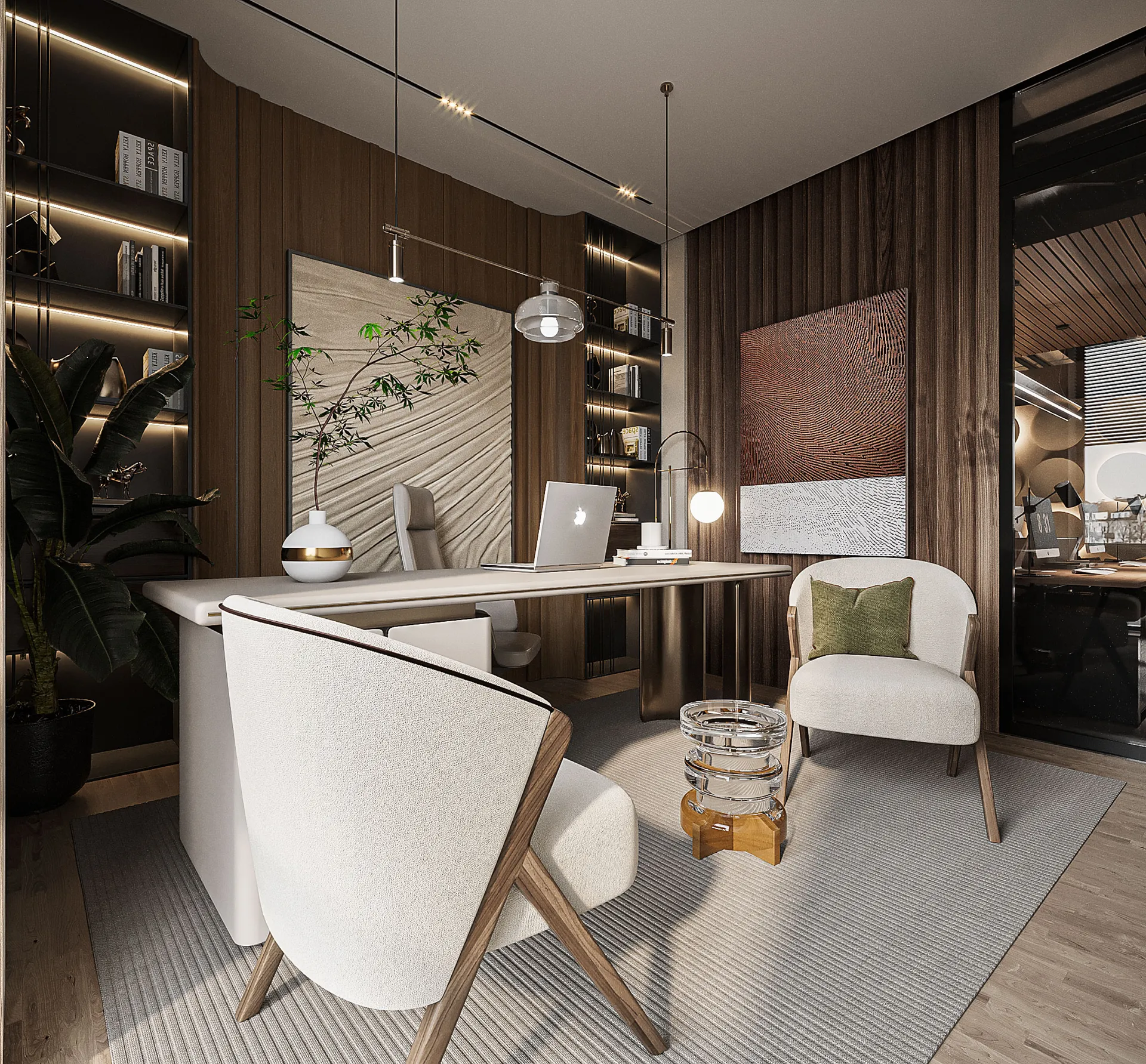 Contemporary interior with warm material palette by Camr Studio